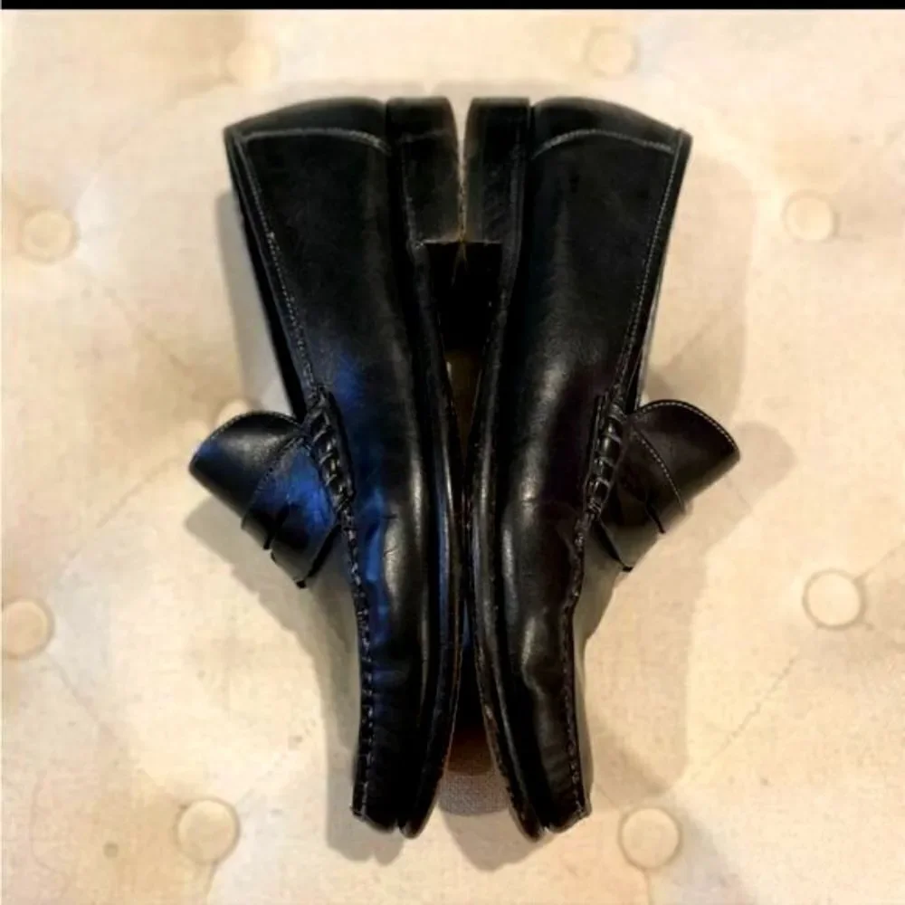 SANTONI Black Leather Penny Loafer 7 1/2 D Santoni